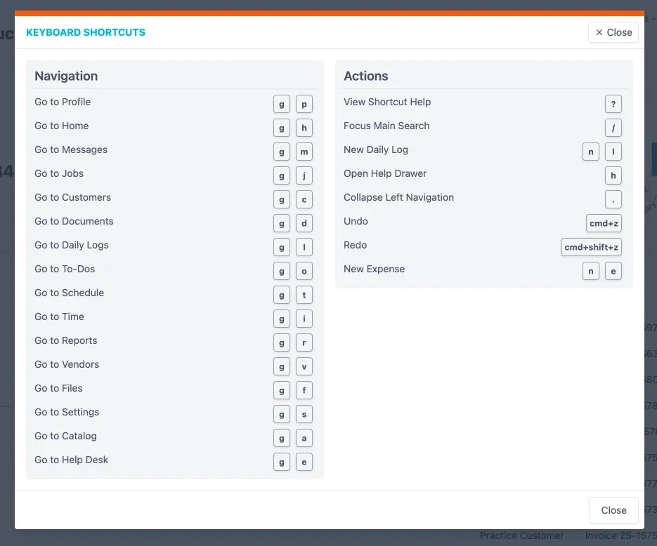 JobTread Shortcut List