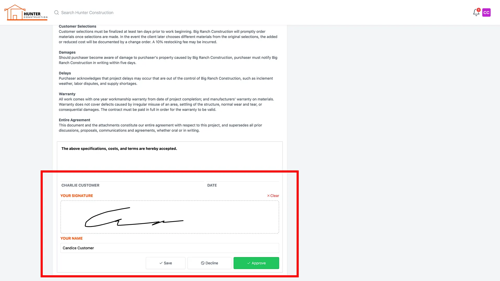 Signed Proposal Screenshot
