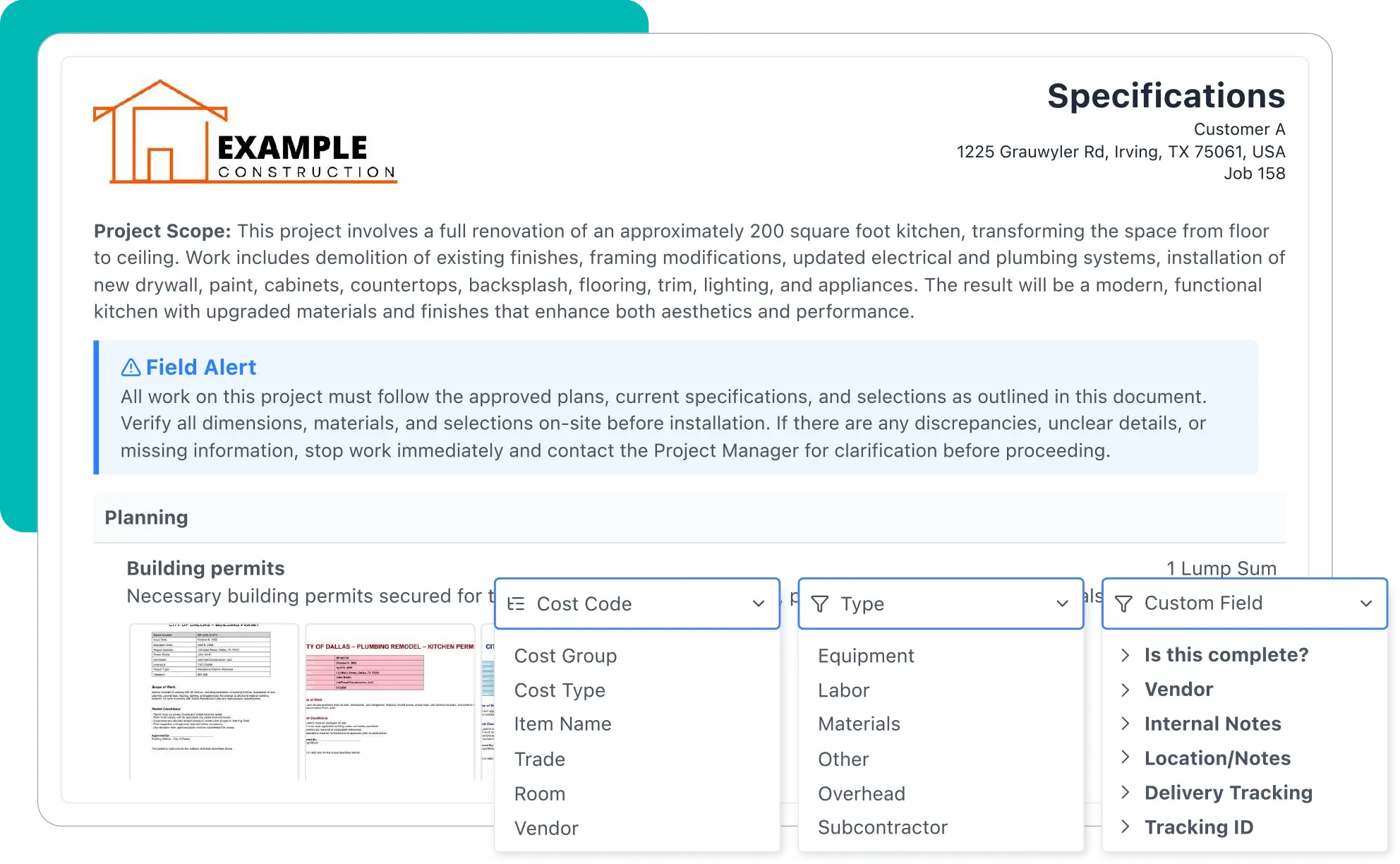 JobTread Specifications
